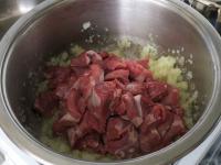 Add the meat, stir and fry shortly....