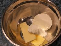 Mix the soft butter with sour cream....