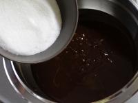 Add sugar to the melted chocolate, mix....