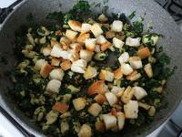 If you have a lot of water in the spinach, pour...