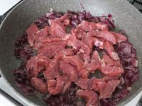Add the meat to the onion and stir....