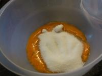 Put egg yolks in a bowl and add sugar....