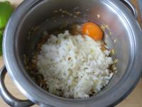 Add cooled rice to cooled lentils. Add eggs and...
