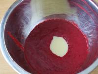 Add sweet condensed milk to the thick raspberry...