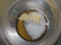Mix honey, sugar and butter into foam....