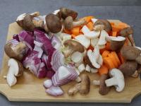 Clean the vegetables and mushrooms and cut them...