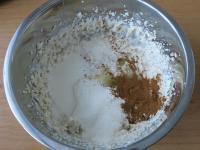 Add eggs, flour and cinnamon. Mix well ......