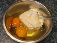 Mix the cheese with cream and eggs. If necessary,...