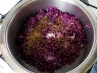 Add cabbage, salt, sugar and caraway to the onion....