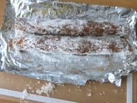 Cut the coconut-date layer in half lengthwise and...