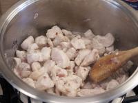 Cut the turkey into cubes and add to the onion....