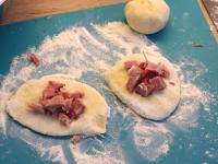 Make pancakes from thel pieces and place meat on...