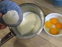 Mix the yolks and flour in the milk. Cook pudding....