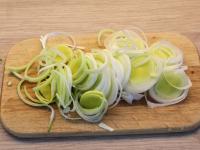 Clean the leek, cut into small pieces....