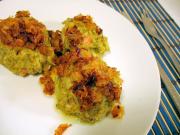 Broccoli dumplings with smoked meat in a steamer