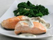 Salmon with oyster sauce and spinach