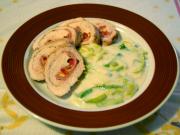 Chicken rolls with leek sauce