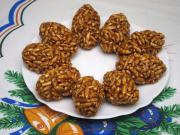 Caramel and walnut puffed rice cones