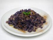 Noodles with red cabbage.