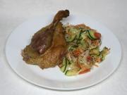 Summer baked duck with vegetable salad